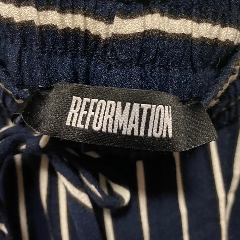 Reformation Drawstring Navy White Stripe Pant - Picture 4 of 7